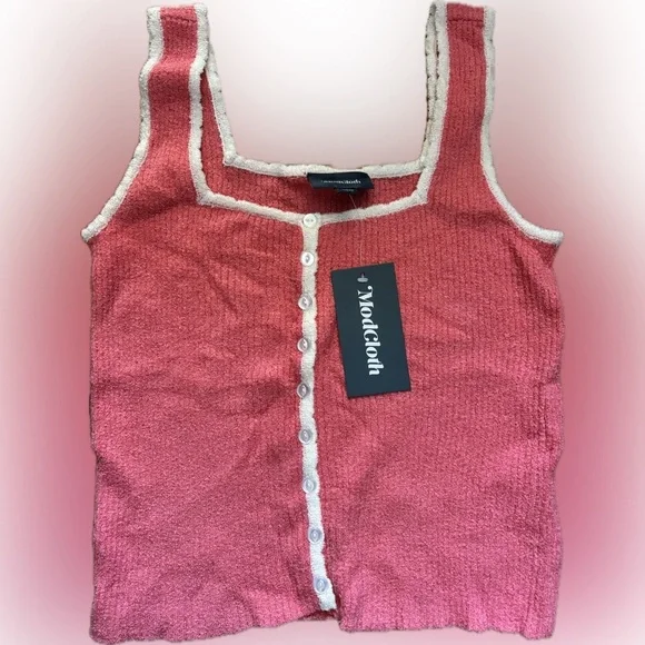 NWT M ModCloth Pink Women's Boucle Tank Top - Picture 1 of 2